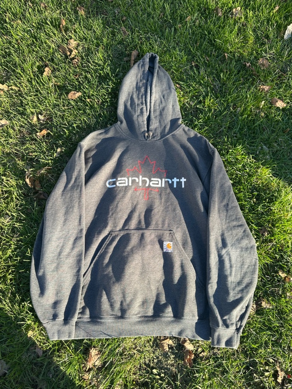 Carhartt Charcoal Gray Hoodie with Red Logo